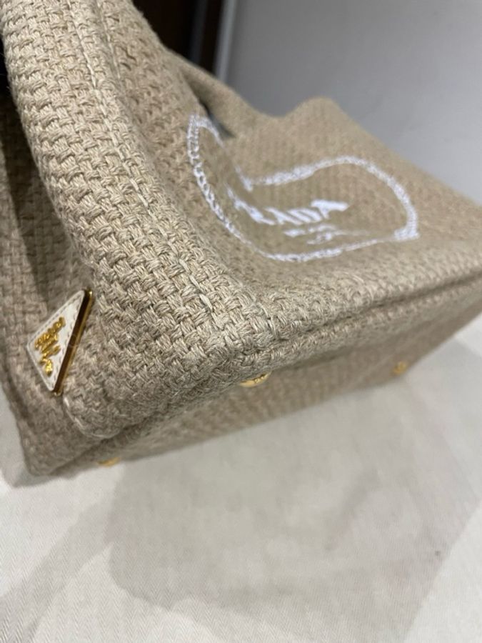 PRADA普拉達 JARDINIÈRE 品牌字母徽標 手提包 男女同款情侶款 米色,尺寸31/20/15cm-5