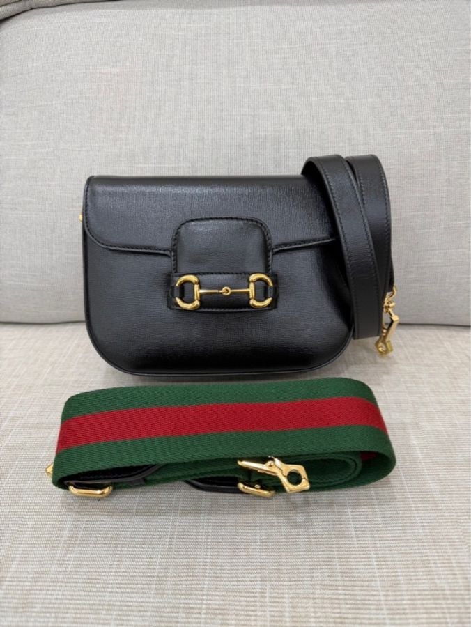 Gucci 經典黑色1955系列馬銜扣斜背包-0