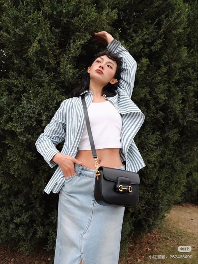 Gucci 經典黑色1955系列馬銜扣斜背包-2
