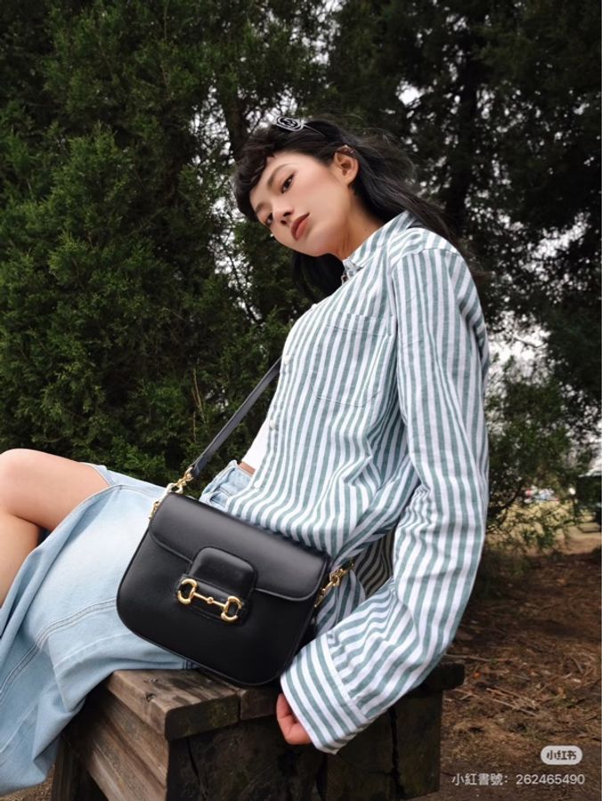 Gucci 經典黑色1955系列馬銜扣斜背包-3