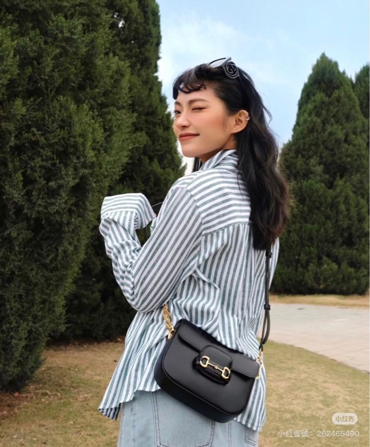 Gucci 經典黑色1955系列馬銜扣斜背包-4