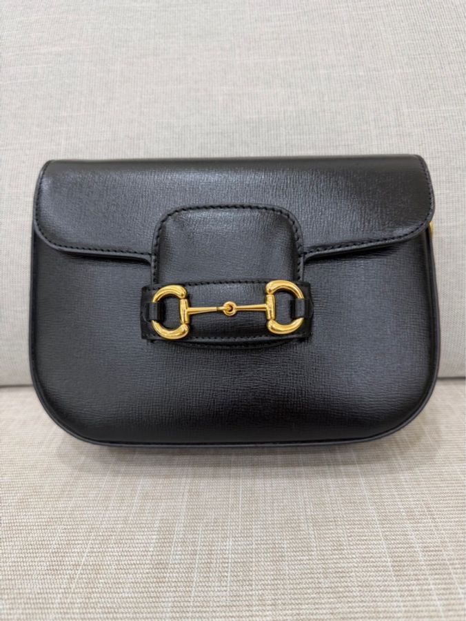 Gucci 經典黑色1955系列馬銜扣斜背包-7
