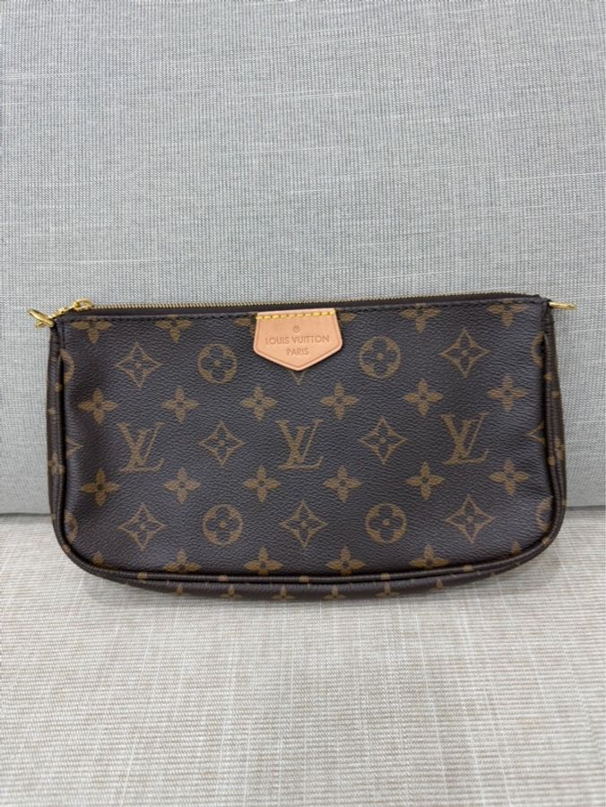 LV Multi Pochette 經典五合一 帆布牛皮飾邊提花肩帶手拿/肩背包/5合1包/麻將包 (M44813-綠色)-6