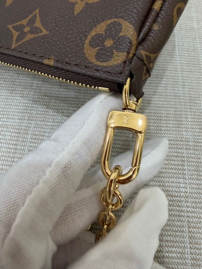 LV Multi Pochette 經典五合一 帆布牛皮飾邊提花肩帶手拿/肩背包/5合1包/麻將包 (M44813-綠色)-35