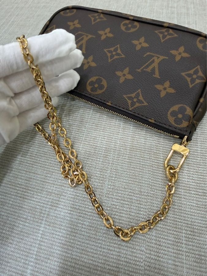LV Multi Pochette 經典五合一 帆布牛皮飾邊提花肩帶手拿/肩背包/5合1包/麻將包 (M44813-綠色)-36