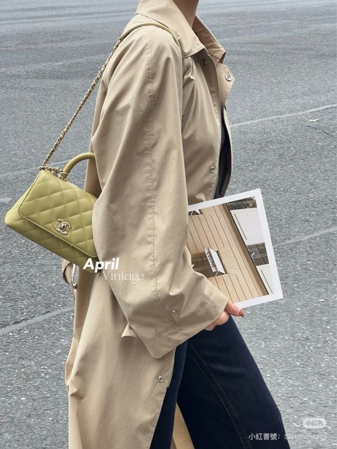 Chanel香奈兒芥末黃荔枝牛皮coco handle mini 金釦-3