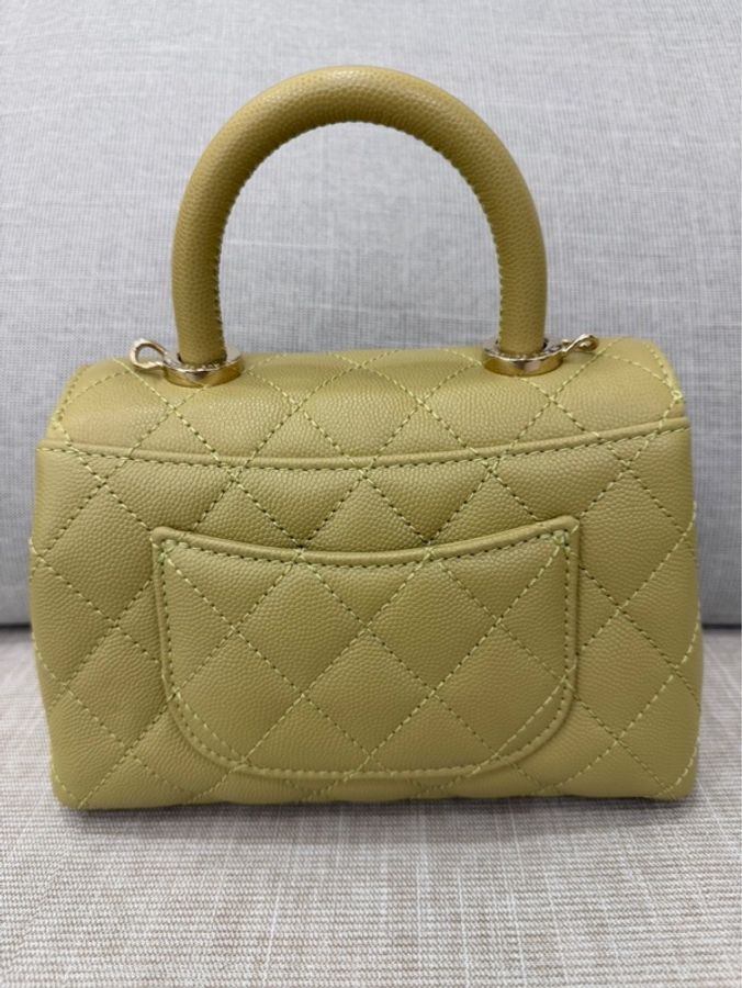 Chanel香奈兒芥末黃荔枝牛皮coco handle mini 金釦-7