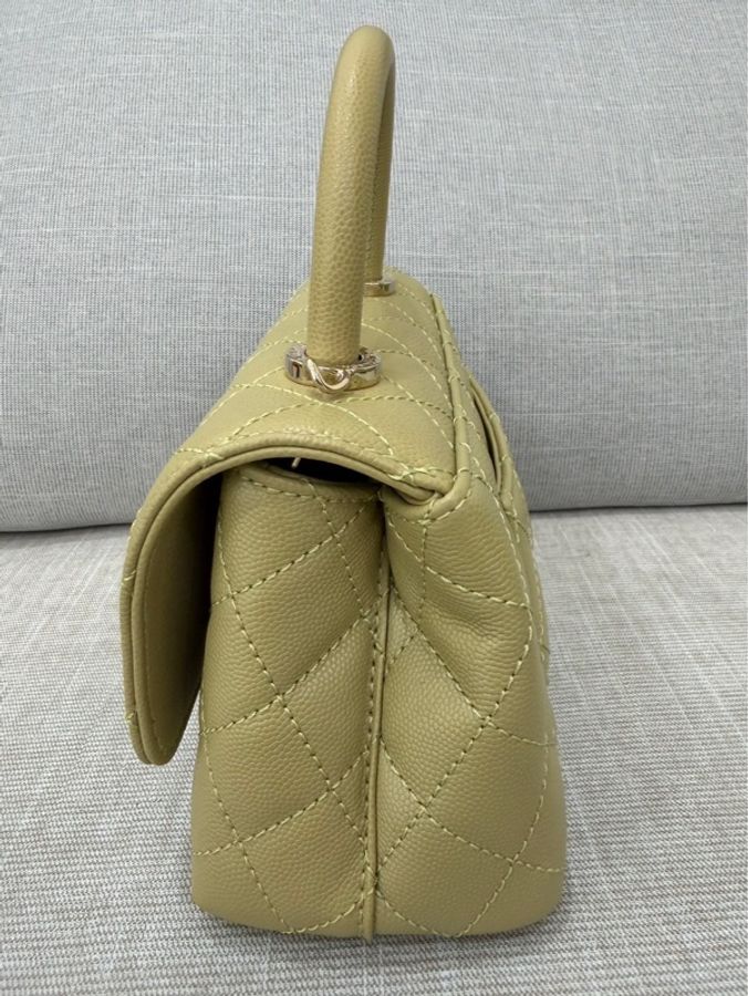 Chanel香奈兒芥末黃荔枝牛皮coco handle mini 金釦-8