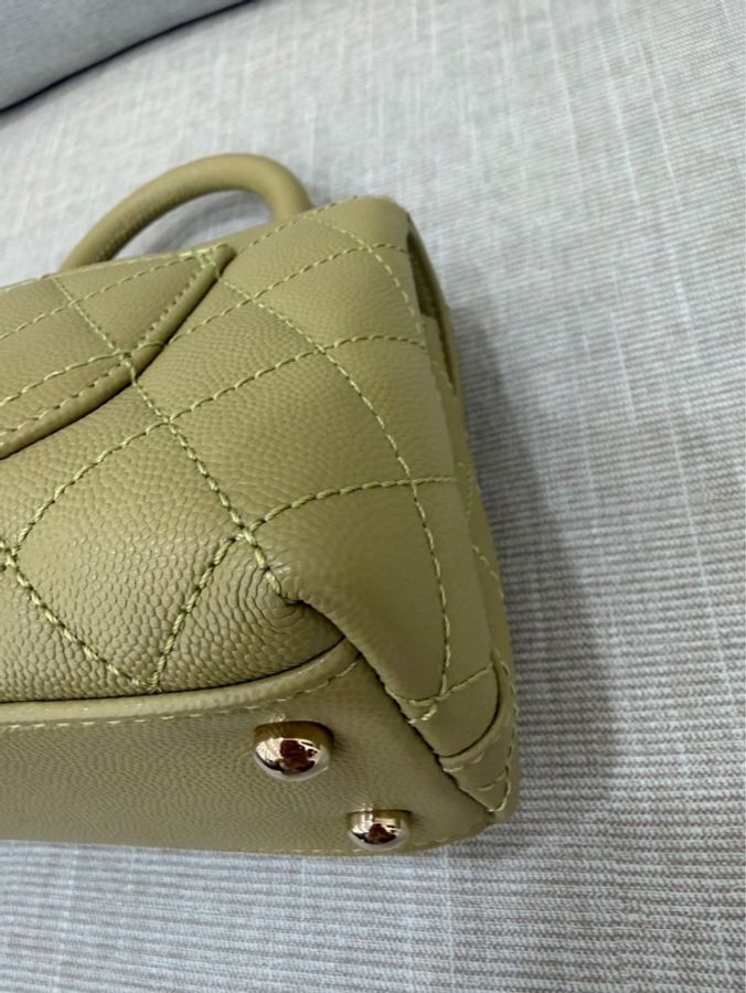 Chanel香奈兒芥末黃荔枝牛皮coco handle mini 金釦-12