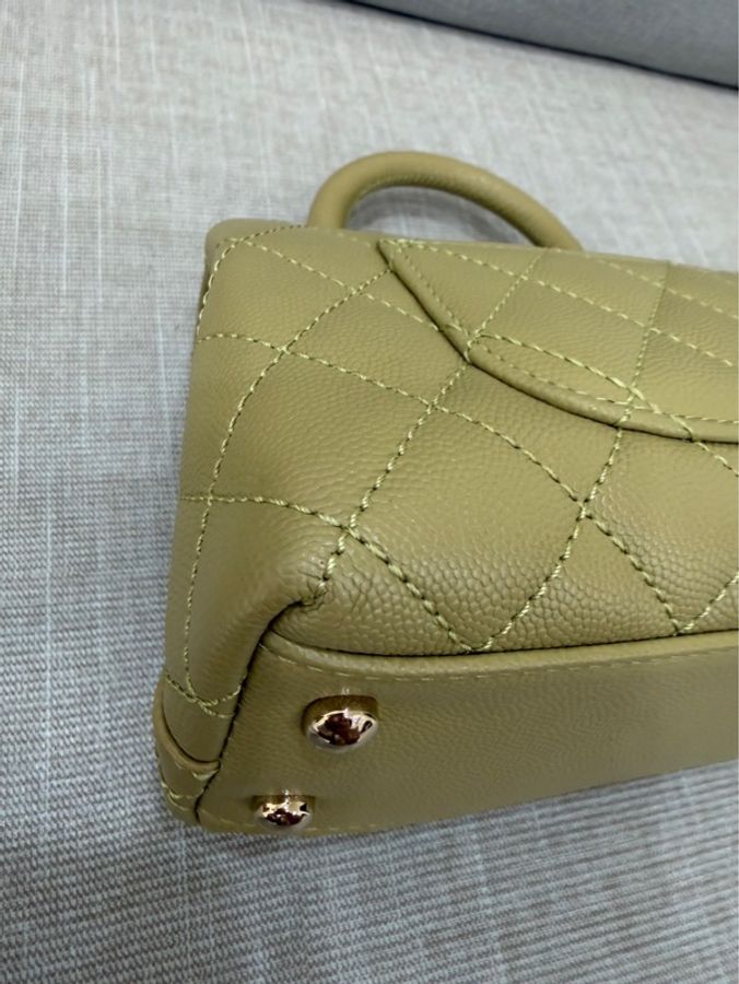 Chanel香奈兒芥末黃荔枝牛皮coco handle mini 金釦-13