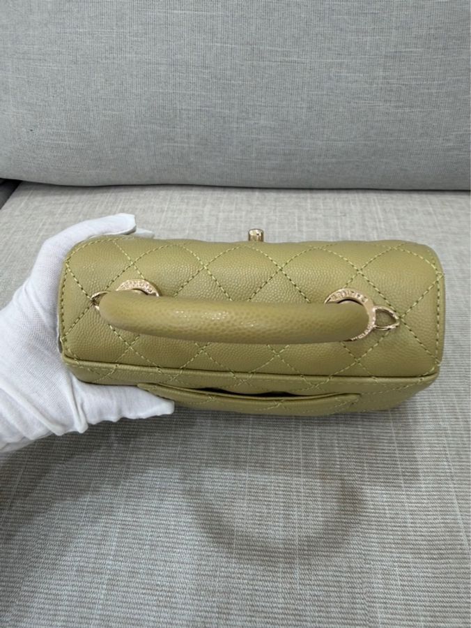 Chanel香奈兒芥末黃荔枝牛皮coco handle mini 金釦-15