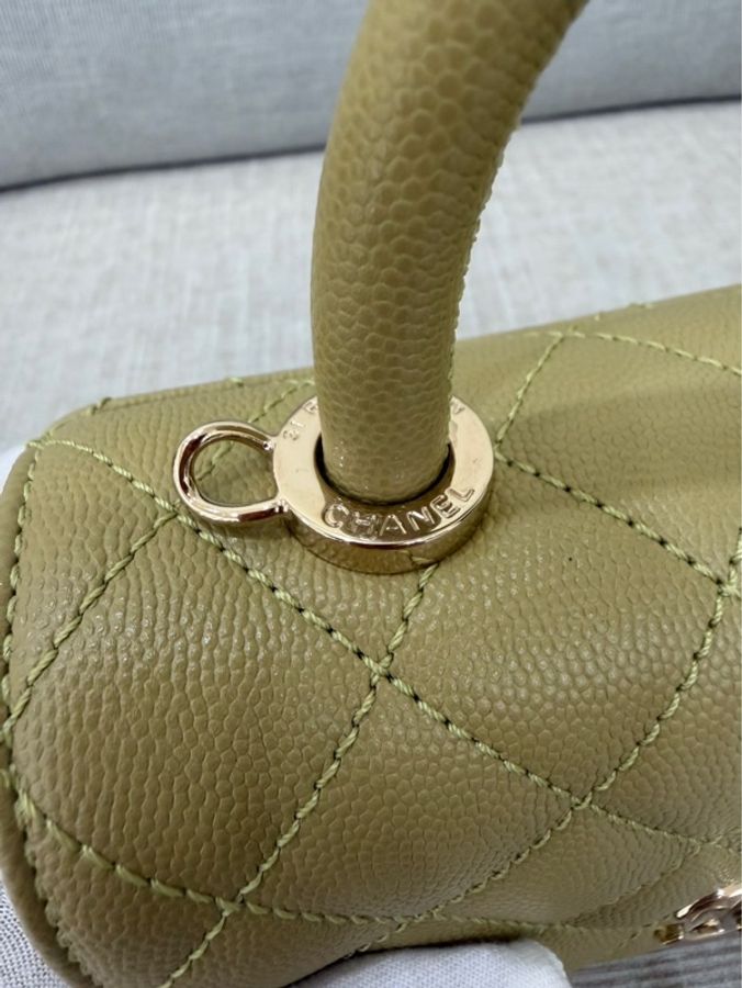 Chanel香奈兒芥末黃荔枝牛皮coco handle mini 金釦-17