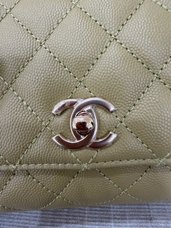 Chanel香奈兒芥末黃荔枝牛皮coco handle mini 金釦-18