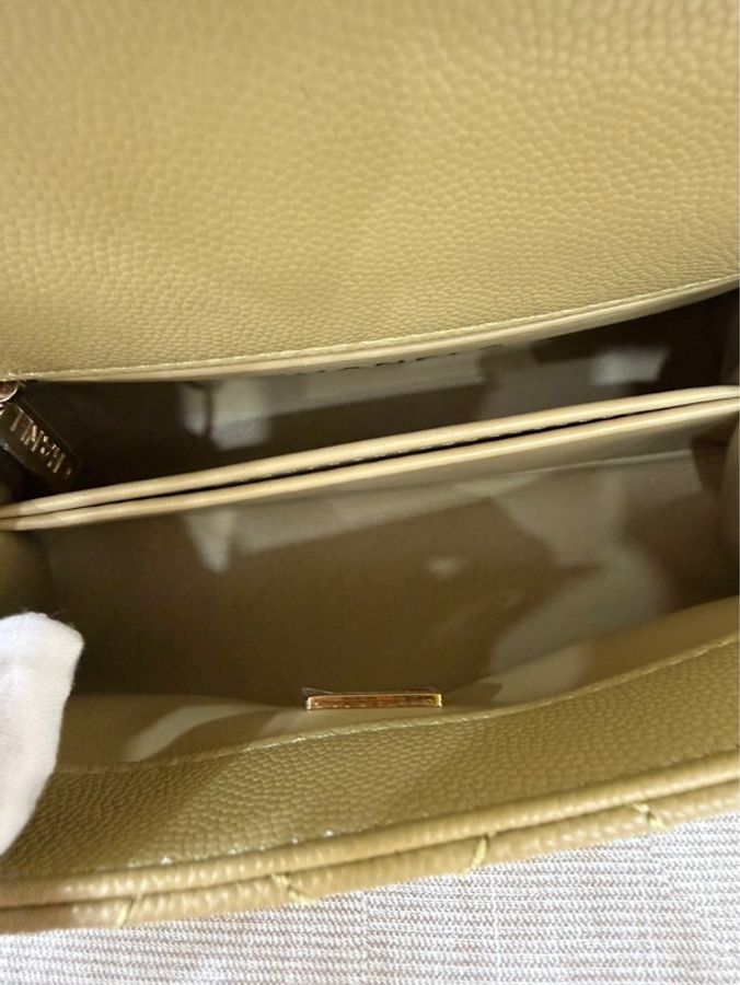 Chanel香奈兒芥末黃荔枝牛皮coco handle mini 金釦-20