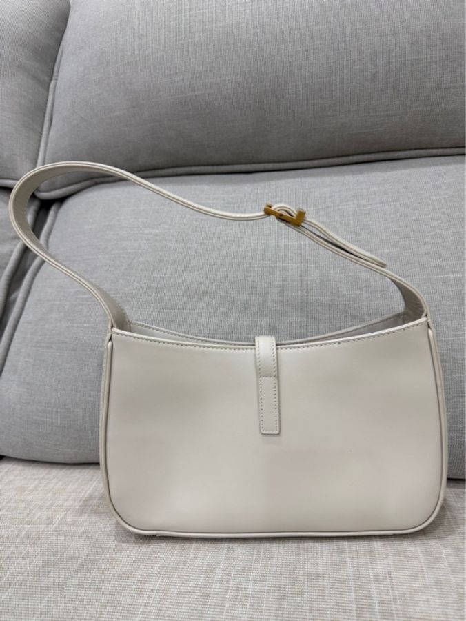YSL Le 5 A 7 IN SMOOTH LEATHER hobo 腋下包 白色復古金扣-7