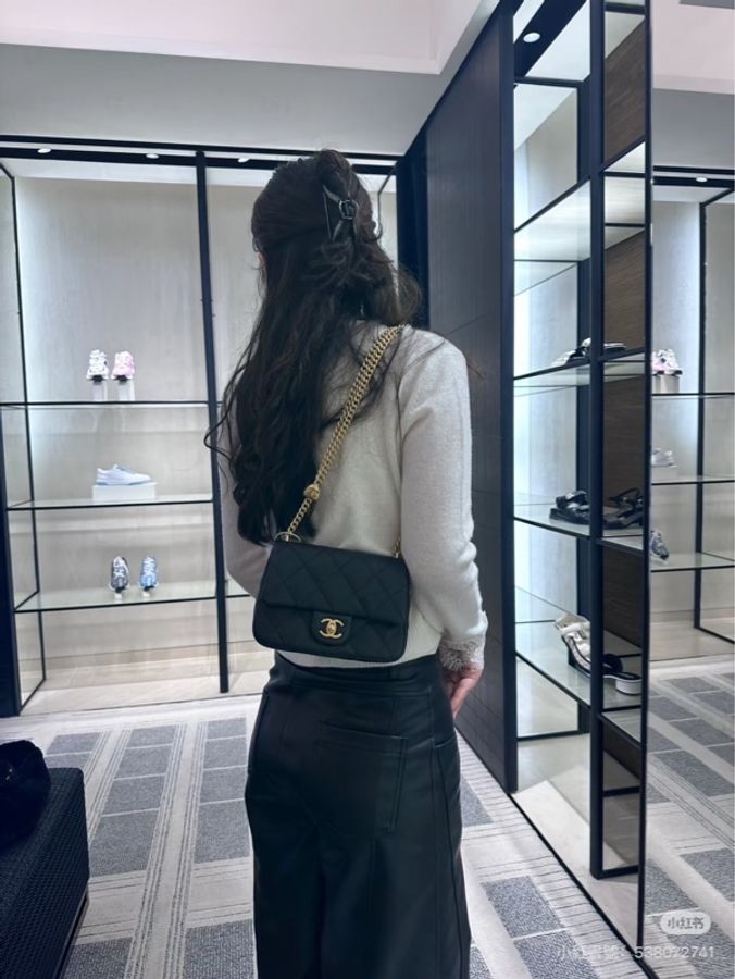 Chanel香奈兒cf方胖子愛心調節扣 黑金-5