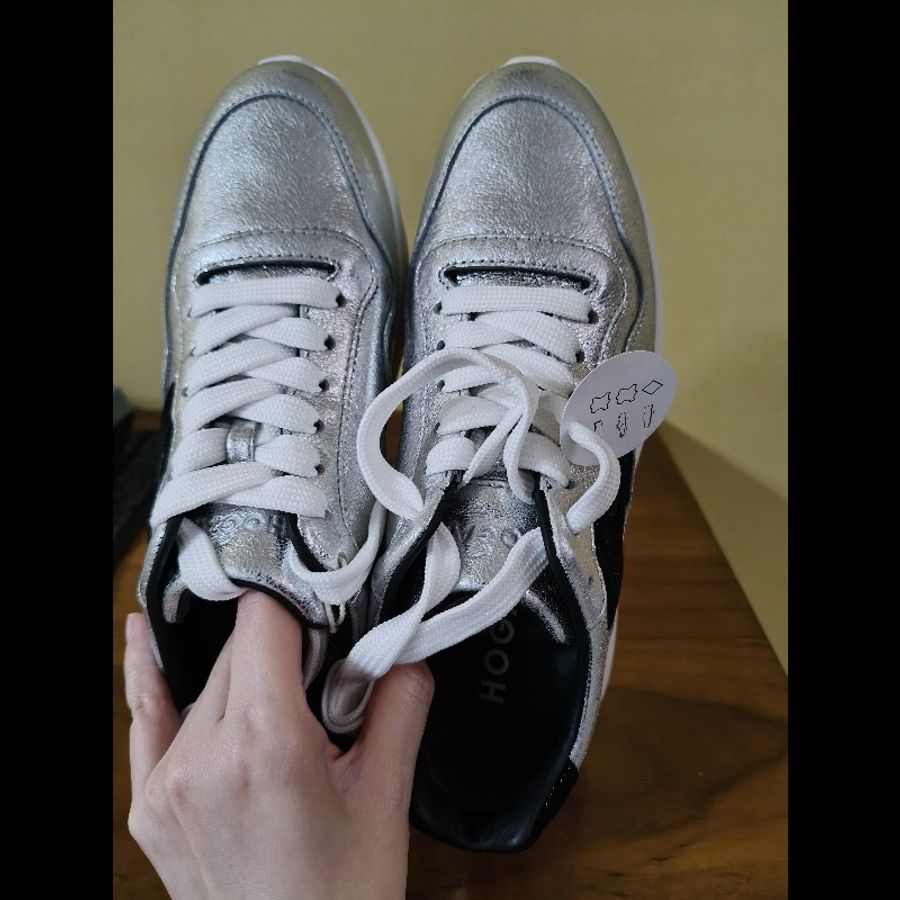 hogan (35.5 size)tods 姐妹牌 現貨全新 真品 增高鞋 銀灰色 h logo 名牌鞋 厚底鞋-2