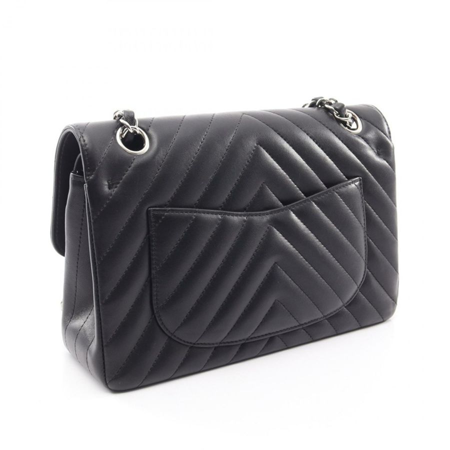 香奈兒 (CHANEL) 羊皮 (Lambskin) 黑色 V 字縫線單肩包,二手女款-1
