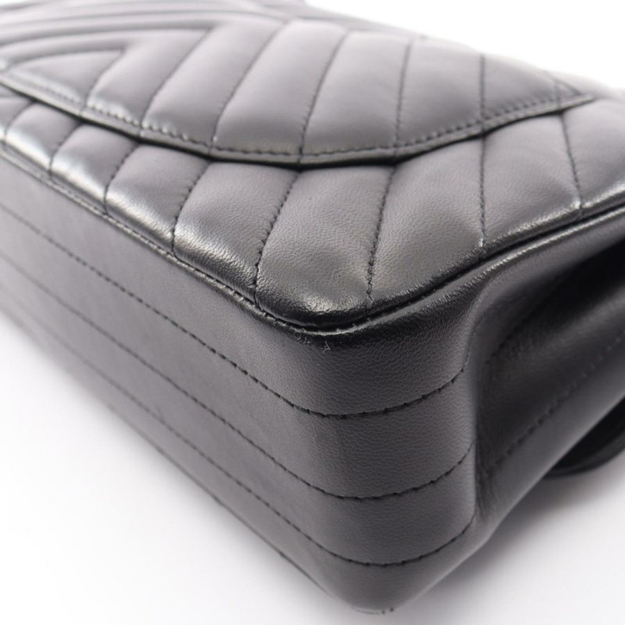 香奈兒 (CHANEL) 羊皮 (Lambskin) 黑色 V 字縫線單肩包,二手女款-7