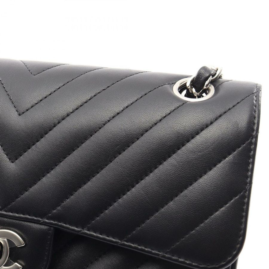 香奈兒 (CHANEL) 羊皮 (Lambskin) 黑色 V 字縫線單肩包,二手女款-8