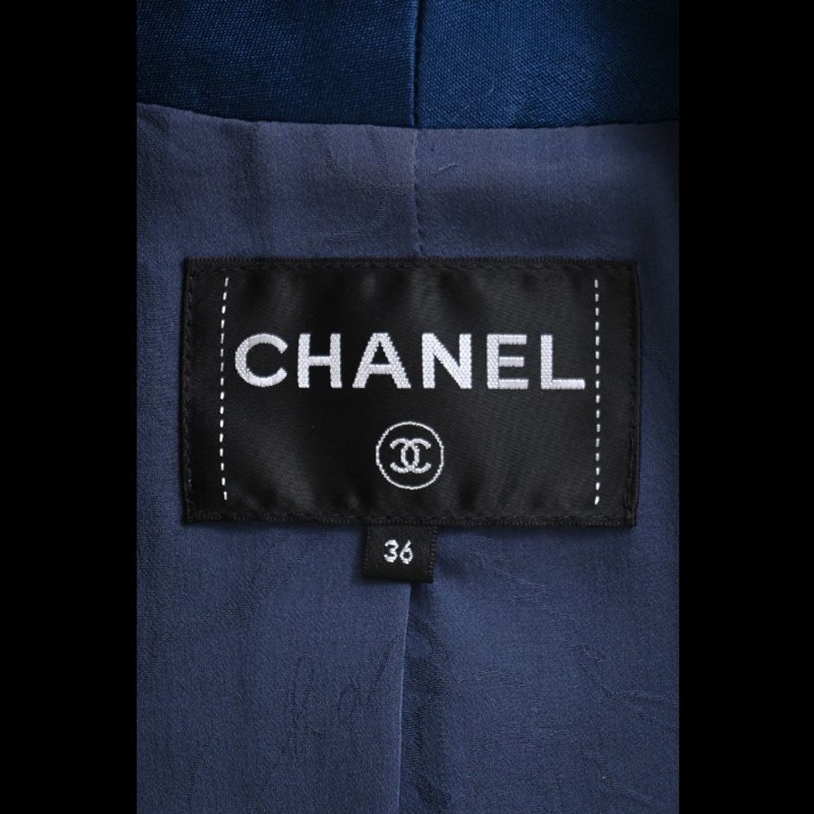 Chanel 17年古巴系列秀款蓝色丹宁牛仔缎面领口上衣外套-4
