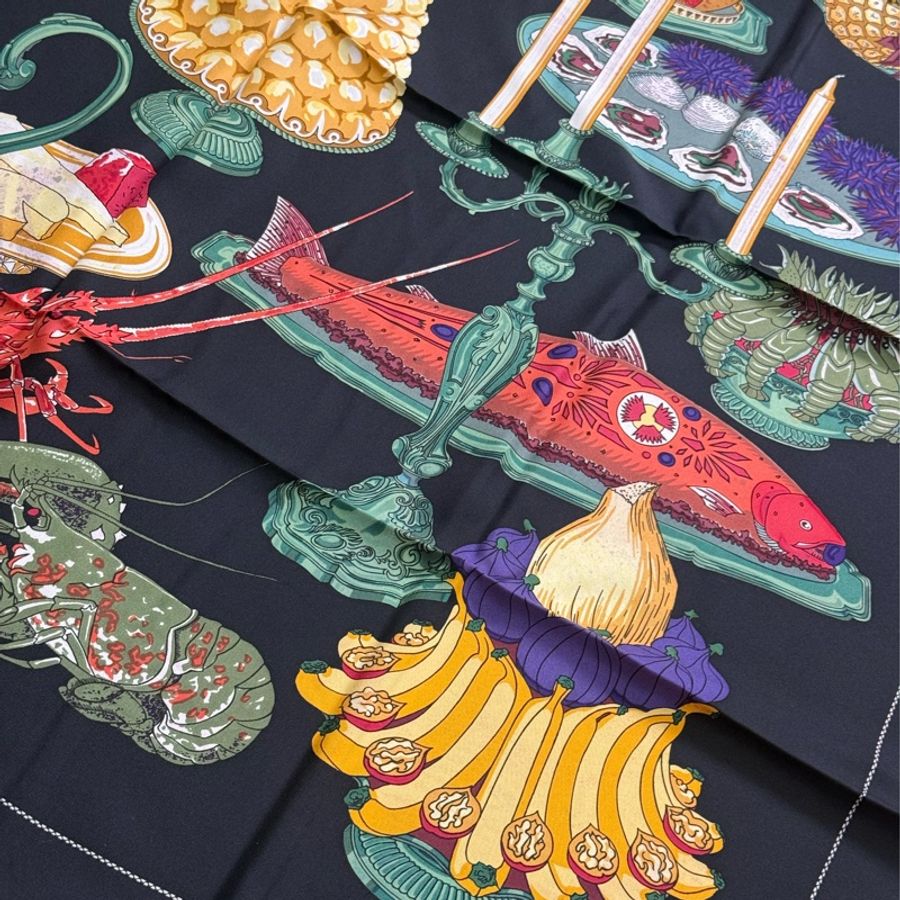 全新Hermès 皇家盛宴 黑底真絲方巾 Carré 90-3