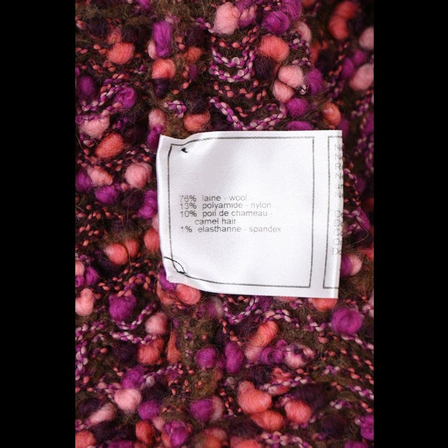 Chanel 01年粉色菱格纹山茶花图案针织高领背心马甲上衣-2