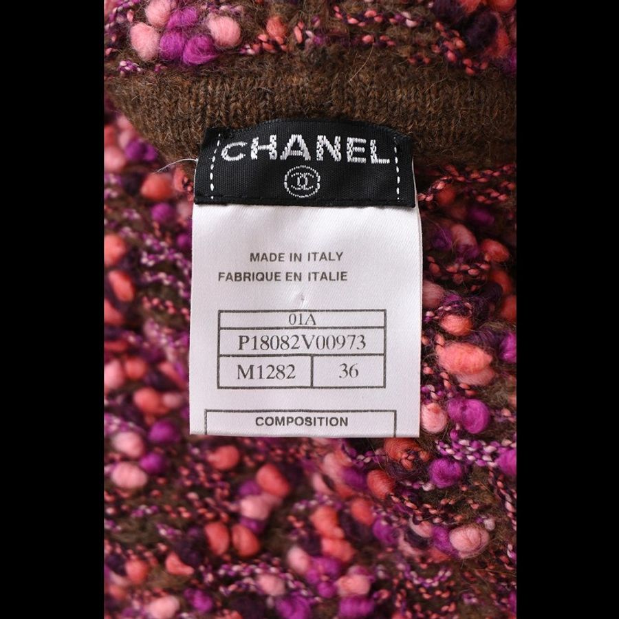 Chanel 01年粉色菱格纹山茶花图案针织高领背心马甲上衣-9