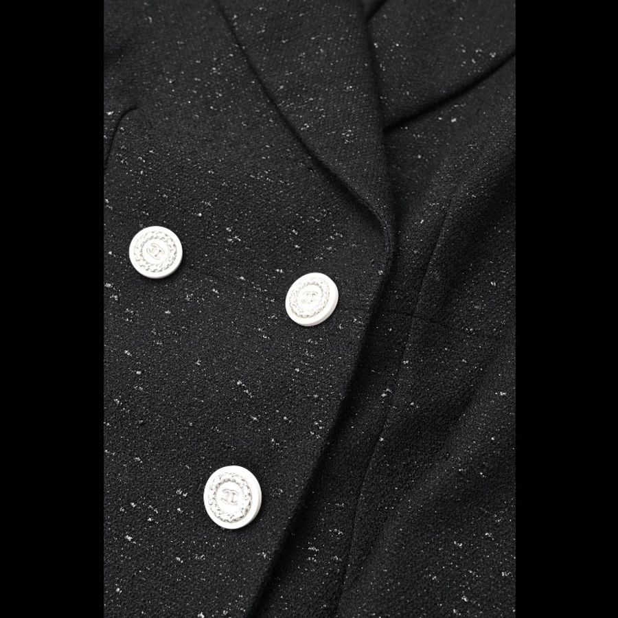 Chanel 19年邮轮系列秀款黑色细闪双排扣上衣外套-11