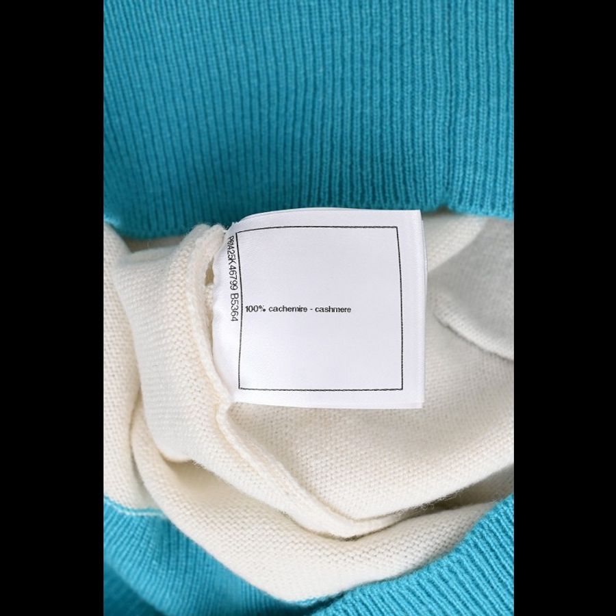 Chanel 19年沙滩系列蓝白滚边山羊绒针织V领套头毛衣外套-8