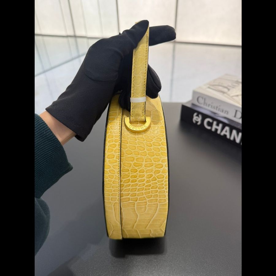 Celine瑟琳 嫩黃色 鱷魚🐊紋手提包 底長18cm 現貨優惠價帶走!-3