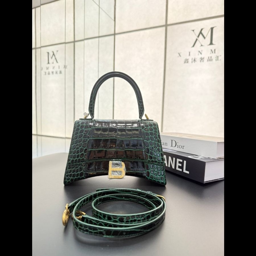 99新 巴黎世家 Balenciaga HOURGLASS 小号 S碼 綠色壓紋牛皮沙漏包-0