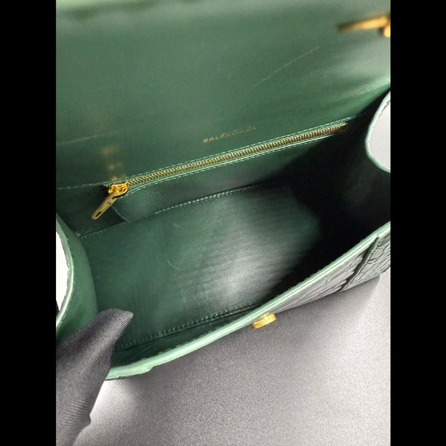 99新 巴黎世家 Balenciaga HOURGLASS 小号 S碼 綠色壓紋牛皮沙漏包-6
