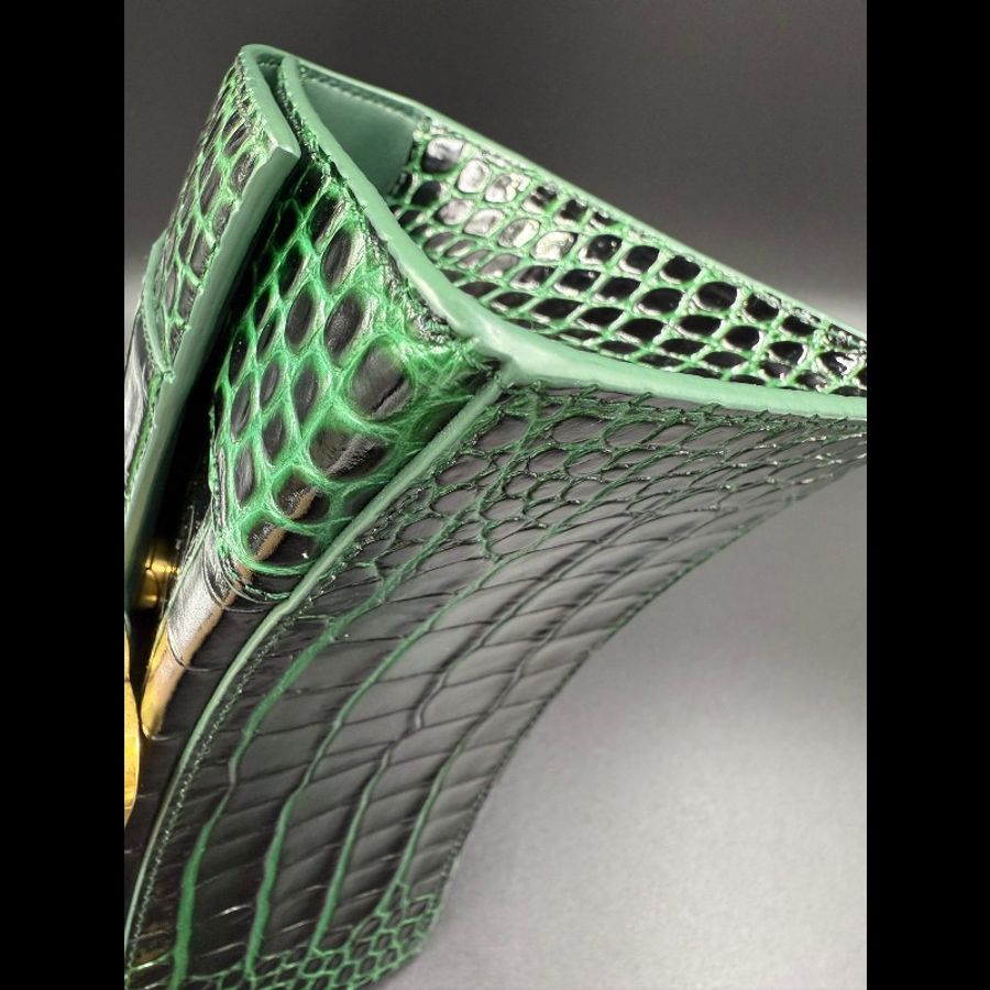 99新 巴黎世家 Balenciaga HOURGLASS 小号 S碼 綠色壓紋牛皮沙漏包-7