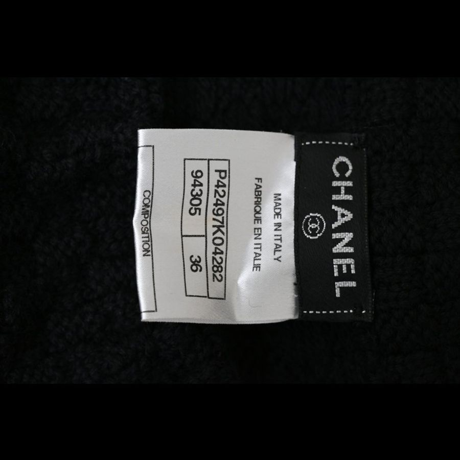 Chanel 11年黑色羊毛泡泡袖拼接连衣裙-4