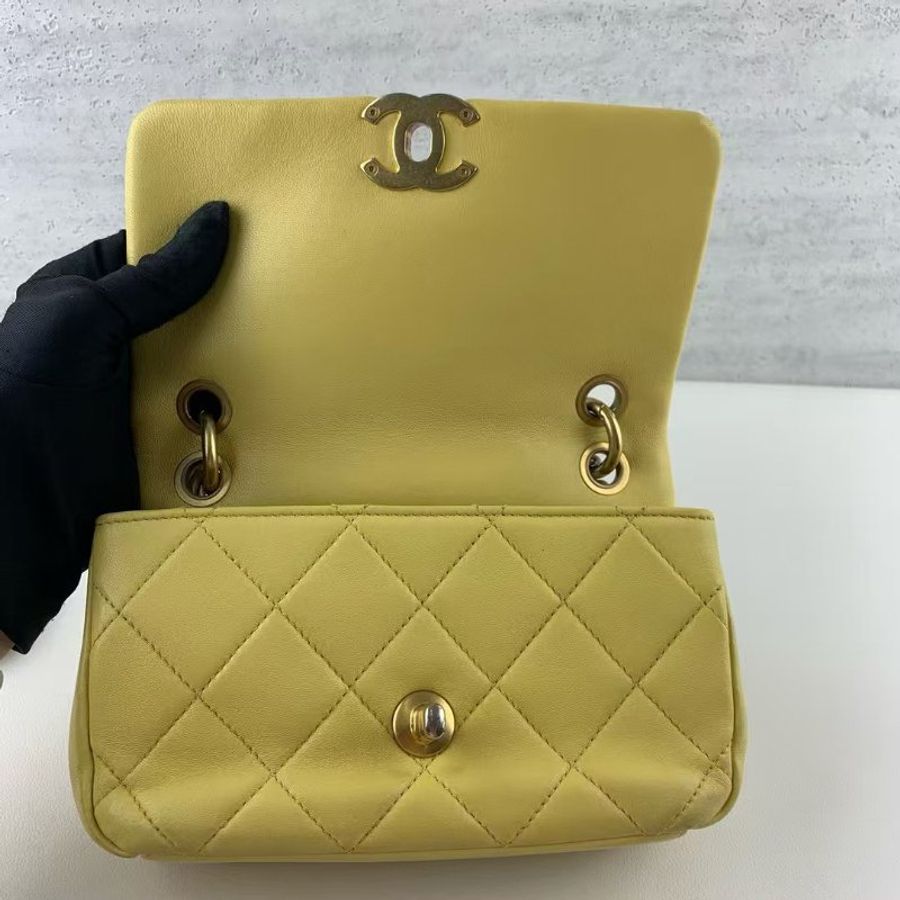 CHANEL 鵝黃色 CF 大MINI 18*13 98新配件塵袋-7