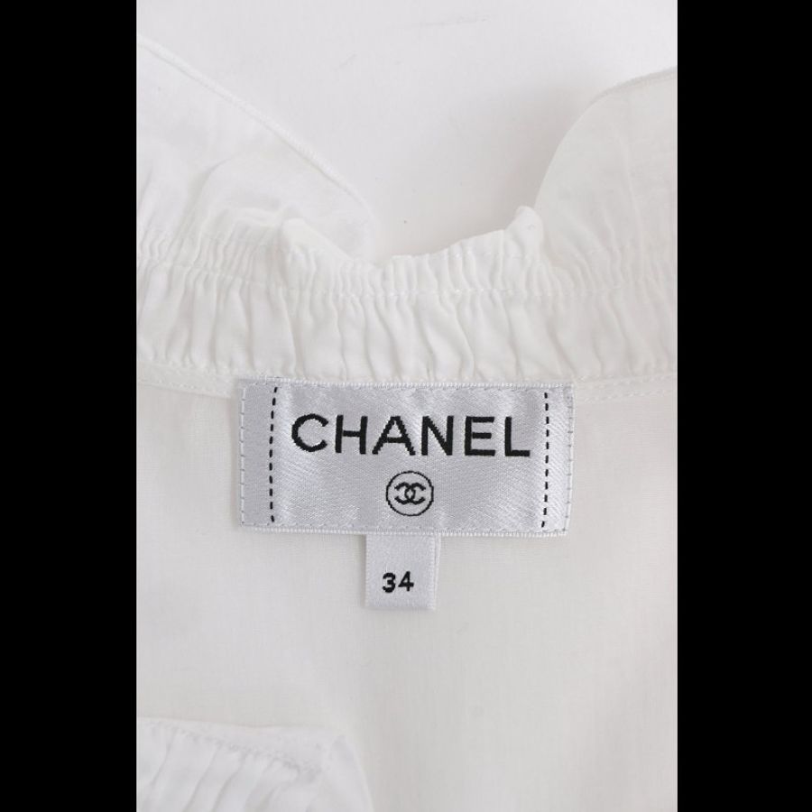 Chanel 21S秀款白色木耳边长袖衬衫上衣-7