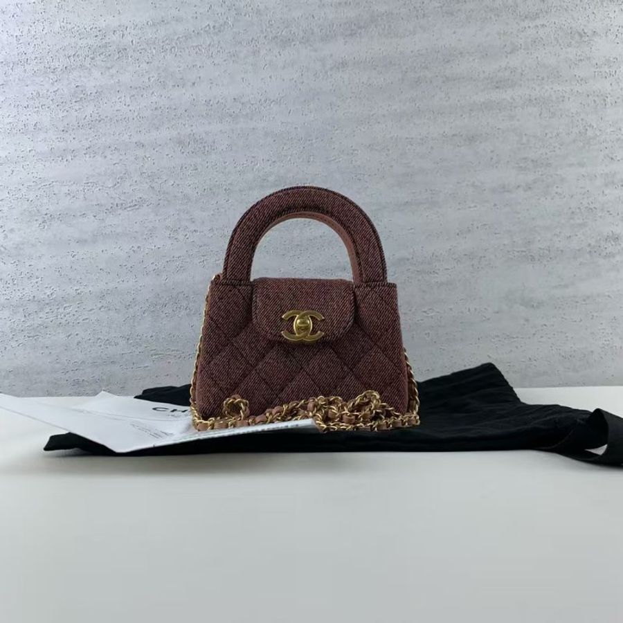 chanel 迷你kelly系列丹寧牛仔粉 芯片款12*4*8 98新配件塵袋 購證-2