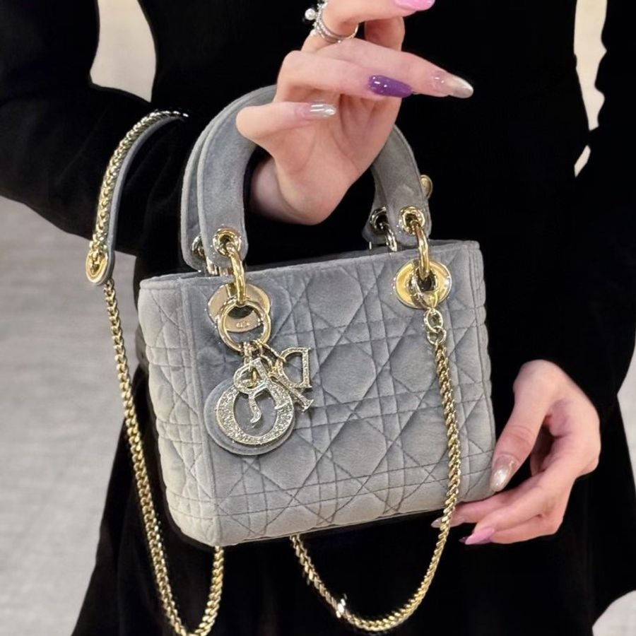 Dior 水鑽 灰金 三格 絲絨黛妃17*15.5cm 99新配件肩帶 保卡-1