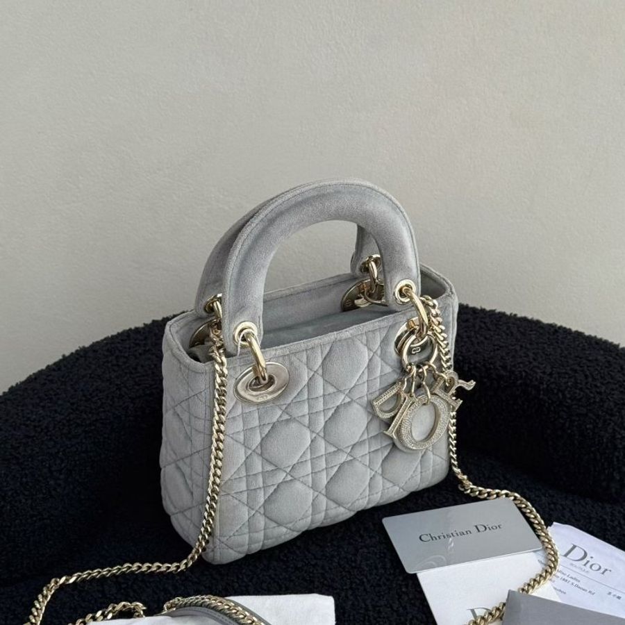 Dior 水鑽 灰金 三格 絲絨黛妃17*15.5cm 99新配件肩帶 保卡-2
