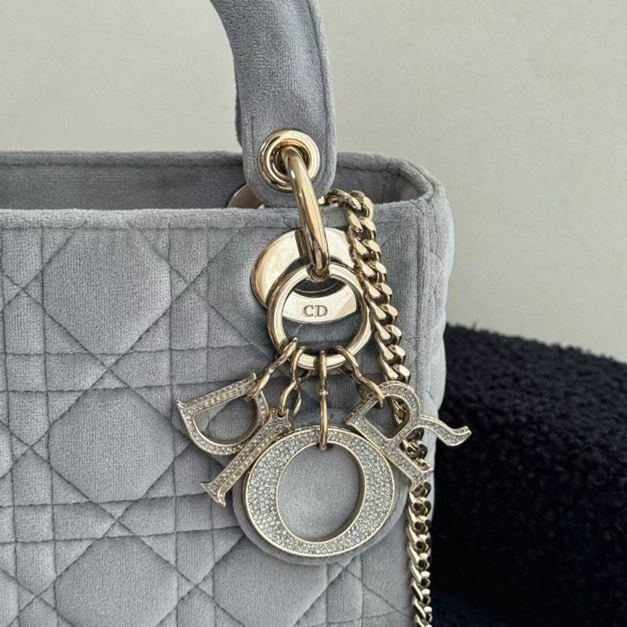 Dior 水鑽 灰金 三格 絲絨黛妃17*15.5cm 99新配件肩帶 保卡-3
