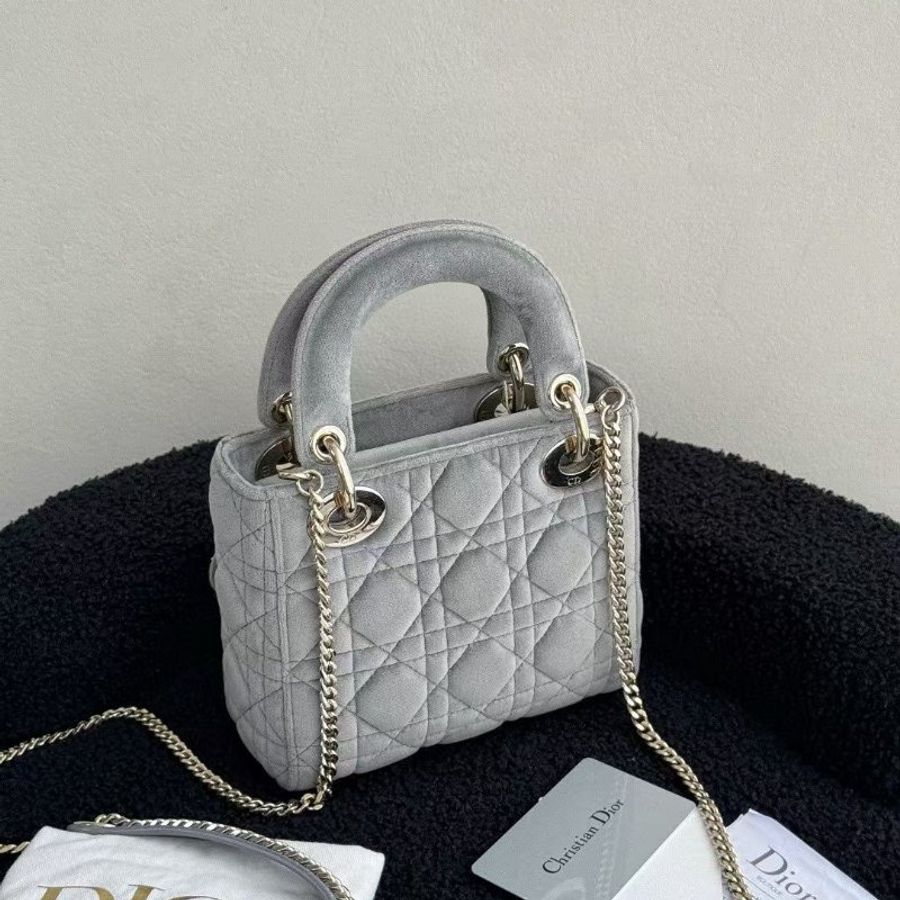 Dior 水鑽 灰金 三格 絲絨黛妃17*15.5cm 99新配件肩帶 保卡-6