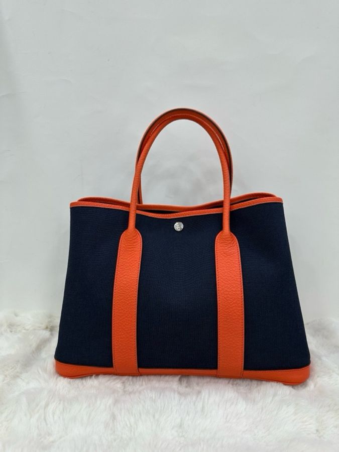 Hermes 愛馬仕garden party 36花園派對包 深藍拼橙 X刻-1