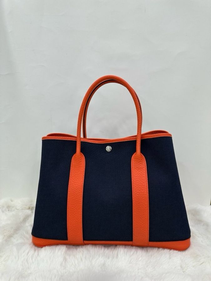 Hermes 愛馬仕garden party 36花園派對包 深藍拼橙 X刻-2