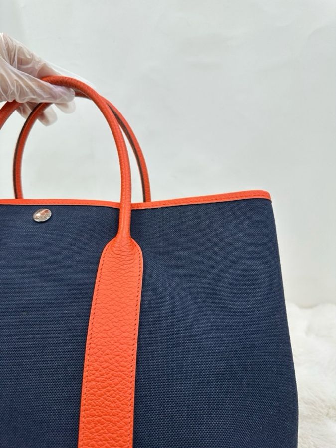 Hermes 愛馬仕garden party 36花園派對包 深藍拼橙 X刻-6