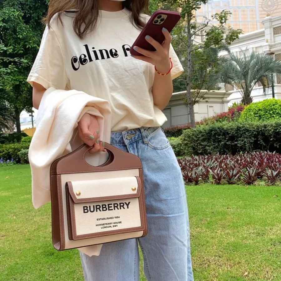 #福利價 Burberry帆布拼皮托特包 Burberry雙色帆布拼皮托特包 ins風 拍照非常出片 容量大 自重輕 非常推薦給喜歡復古風的小姐姐~-1