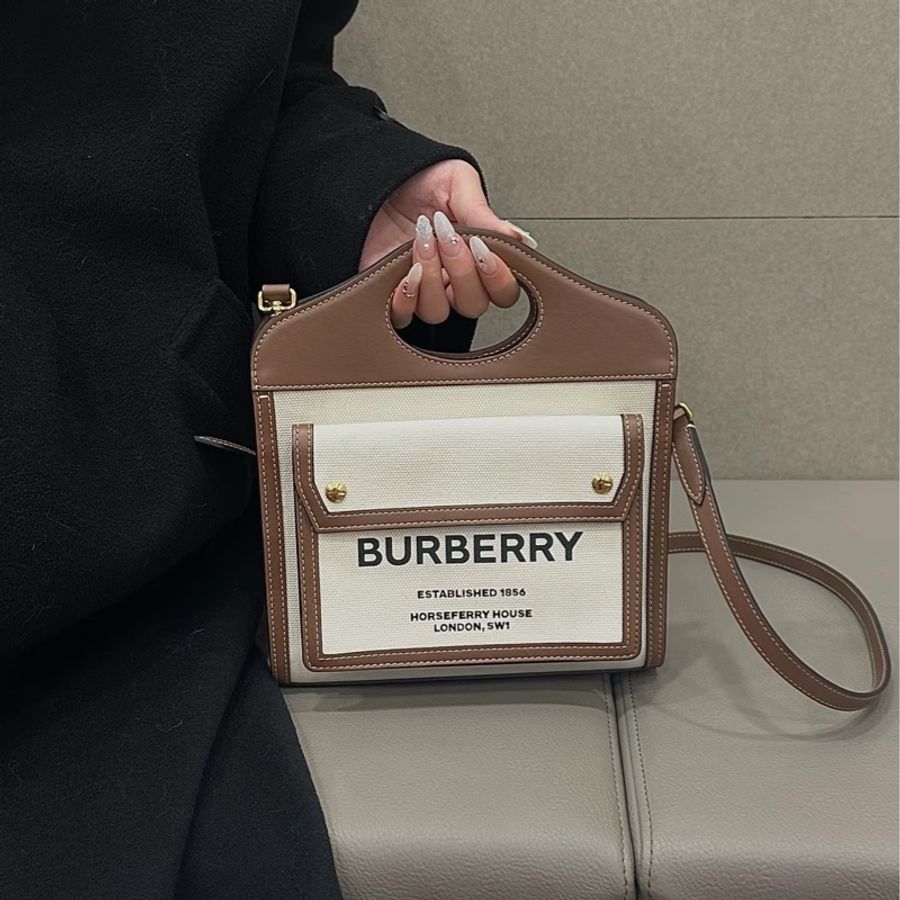 #福利價 Burberry帆布拼皮托特包 Burberry雙色帆布拼皮托特包 ins風 拍照非常出片 容量大 自重輕 非常推薦給喜歡復古風的小姐姐~-2