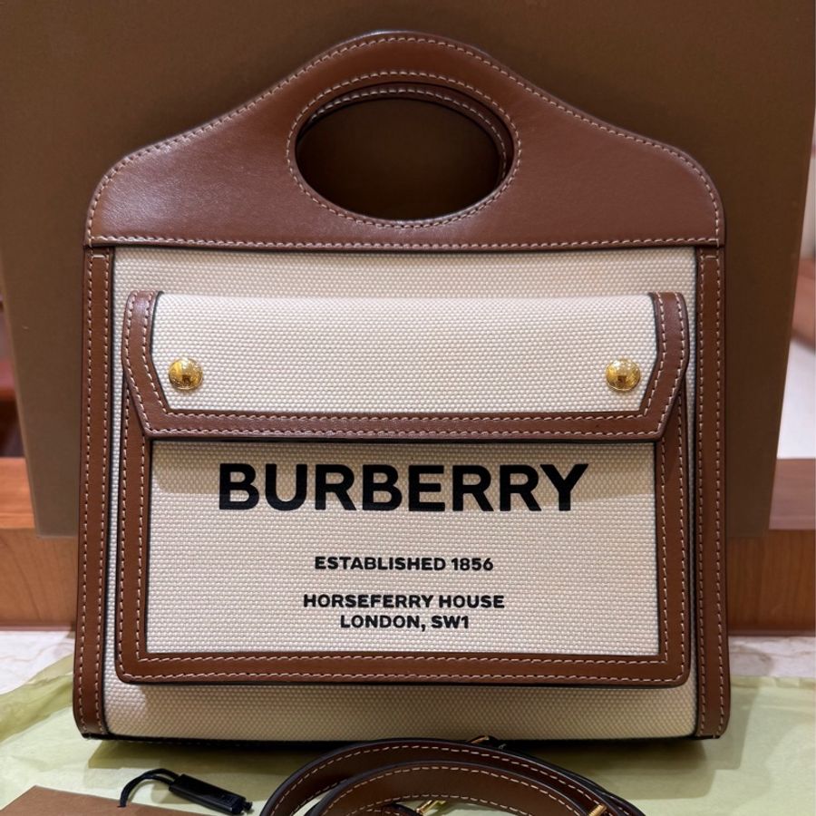 #福利價 Burberry帆布拼皮托特包 Burberry雙色帆布拼皮托特包 ins風 拍照非常出片 容量大 自重輕 非常推薦給喜歡復古風的小姐姐~-3