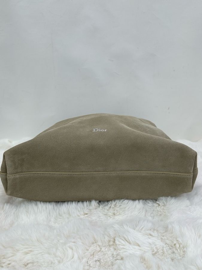 Dior/Diorly Diorly中號米灰色麂皮銀扣單肩斜背包 26年 閒置 尺寸:32*24-5