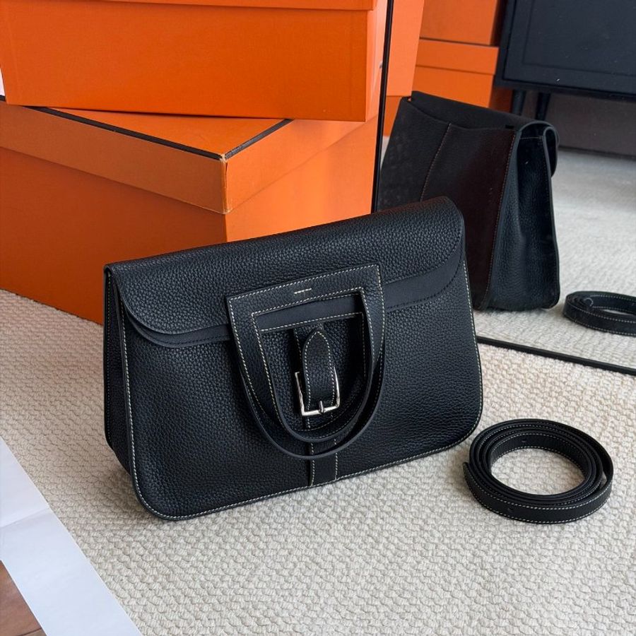 Hermes halzan31黑銀 走白線 31*9*20cm 98新配件肩帶 塵袋-5